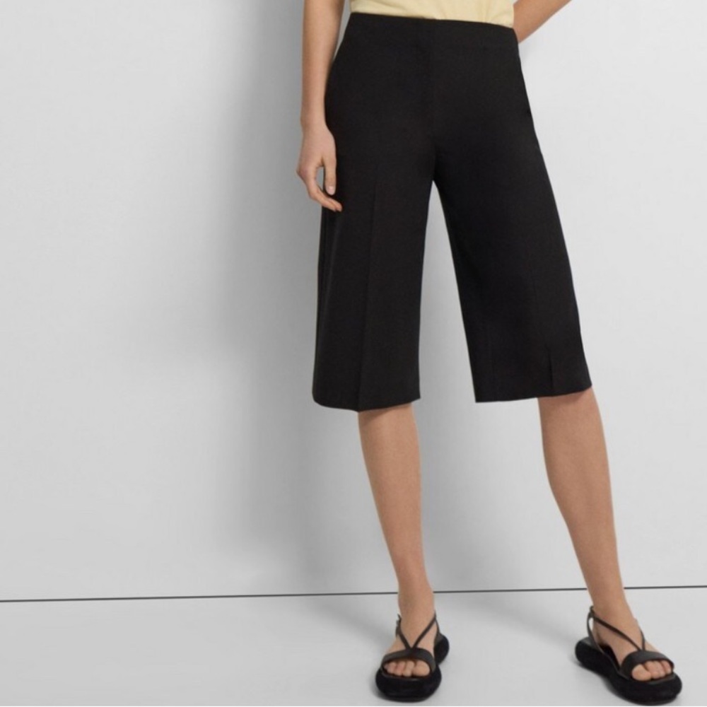 NWT Theory Wide Culotte Cropped Capri Pant Black Traceable Wool Size 2